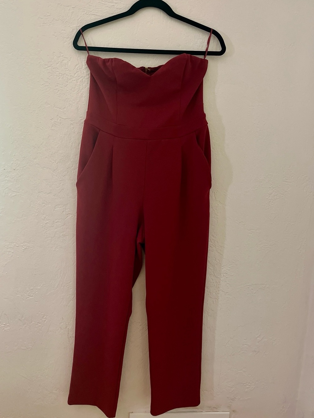 Express Jumpsuit strapless size 10 burgundy